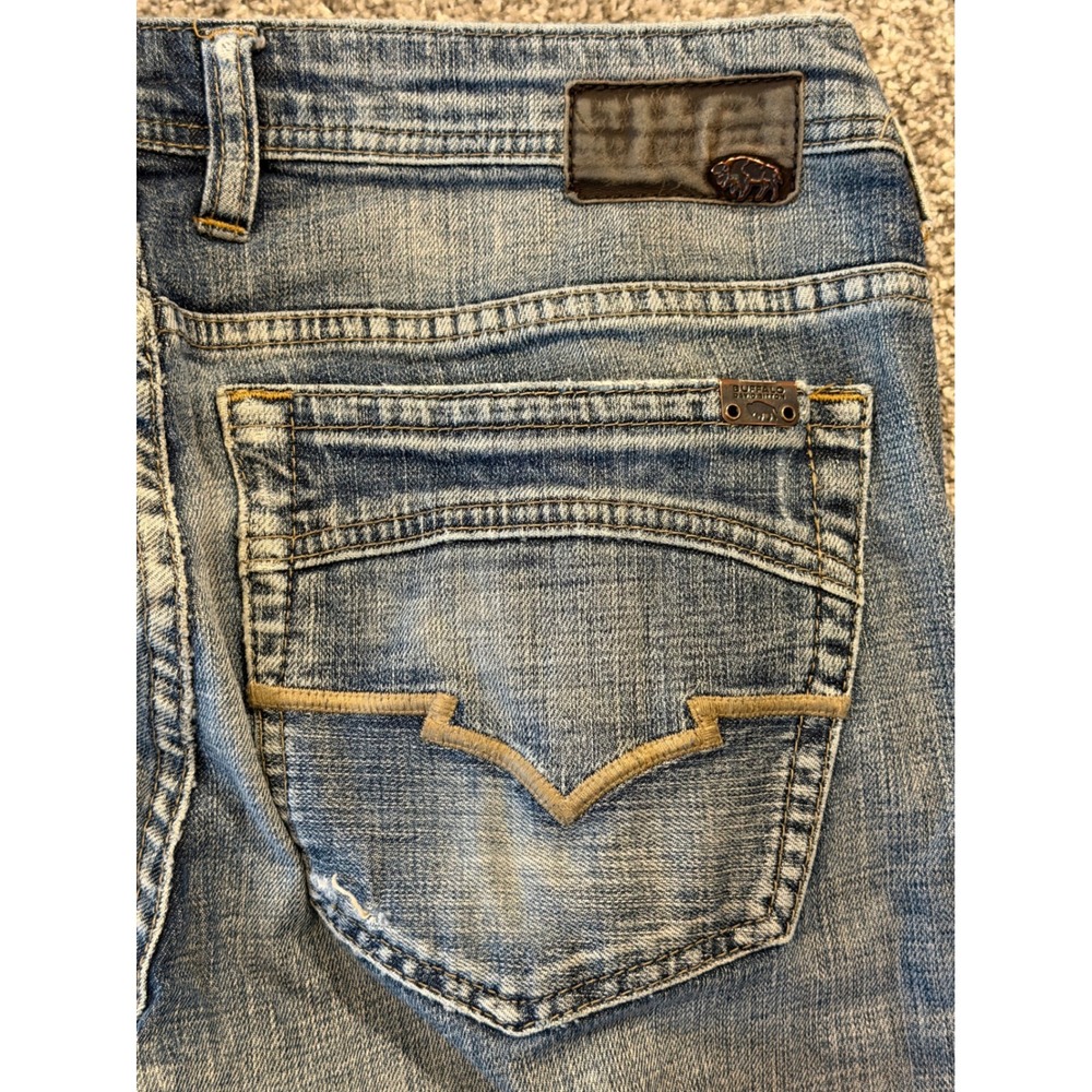 Buffalo Jeans Mens 34 Blue King Slim Bootcut Stretch Distressed Button Fly * - Picture 10 of 12